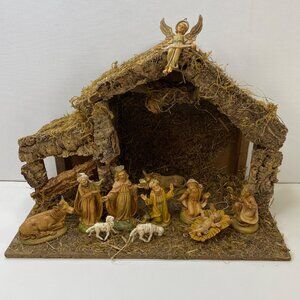 Handcrafted Nativity Scene Set With Figurines & Accessories